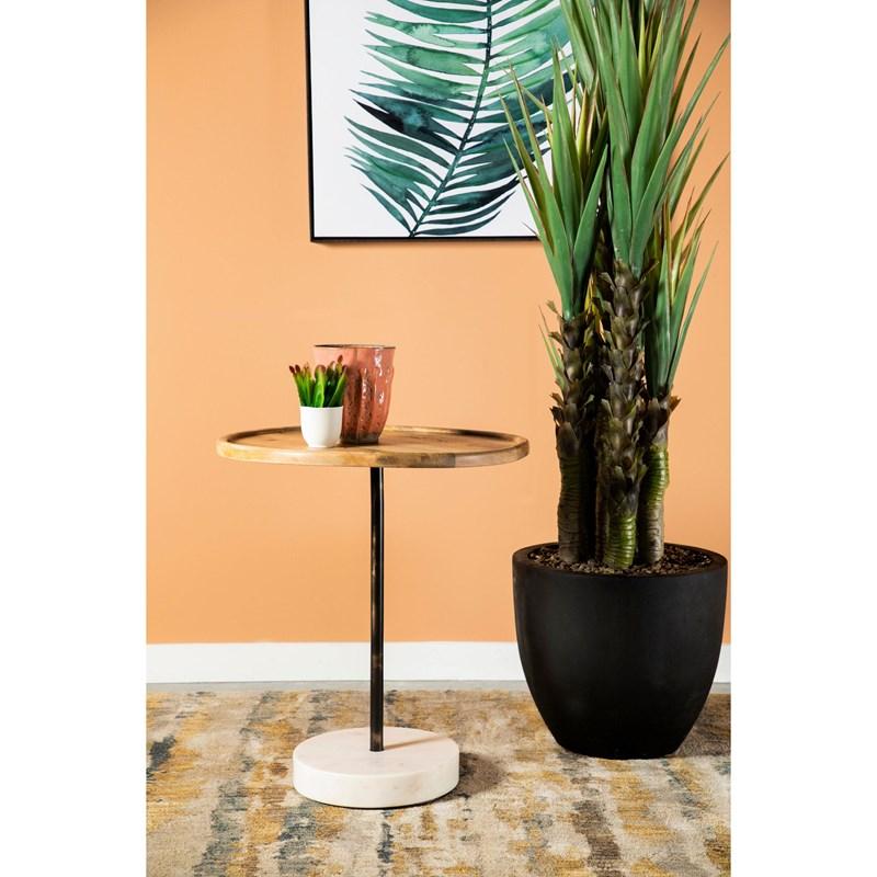 Large Picture of Coaster Furniture Ginevra 935881 Wood Top Marble Base Table - Natural Brown and White