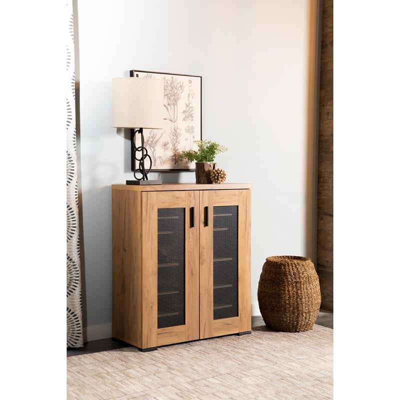 Large Picture of Coaster Furniture Bristol 951107 6-shelf Engineered Wood Shoe Cabinet - Golden Oak
