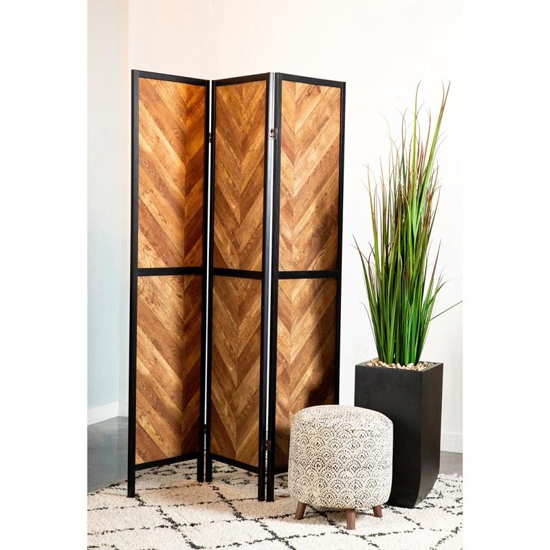 Large Picture of Coaster Furniture Marlene 962922 3-Panel Room Divider Folding Screen - Rustic Tobacco