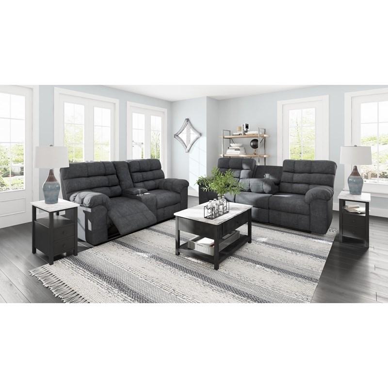 Large Picture of Signature Design by Ashley Wilhurst 5540394 Double Reclining Loveseat with Console