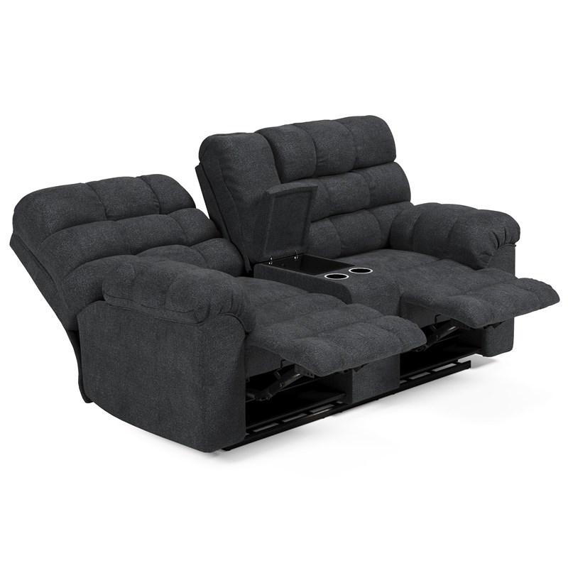 Large Picture of Signature Design by Ashley Wilhurst 5540394 Double Reclining Loveseat with Console