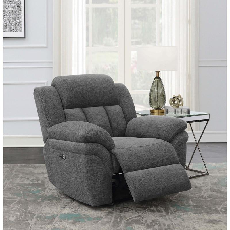 Large Picture of Coaster Furniture Bahrain 609543P Upholstered Power Glider Recliner - Charcoal