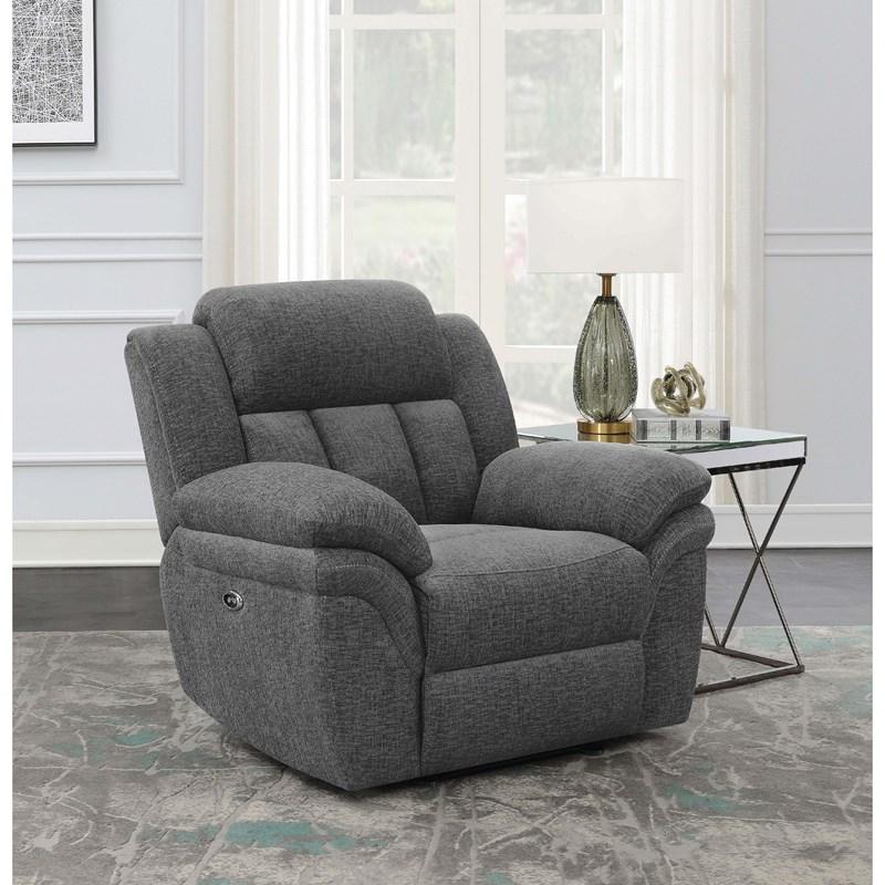 Large Picture of Coaster Furniture Bahrain 609543P Upholstered Power Glider Recliner - Charcoal