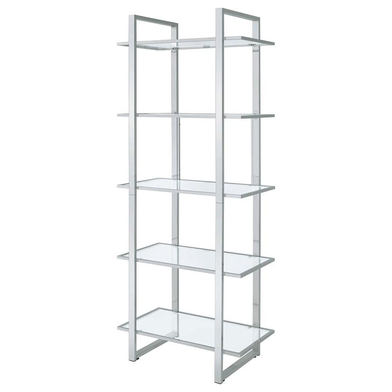 Large Picture of Coaster Furniture Hartford 805538 79-inch 5-shelf Glass Bookshelf - Chrome