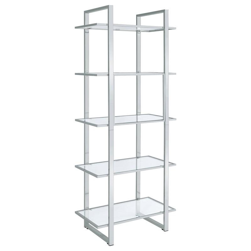 Large Picture of Coaster Furniture Hartford 805538 79-inch 5-shelf Glass Bookshelf - Chrome
