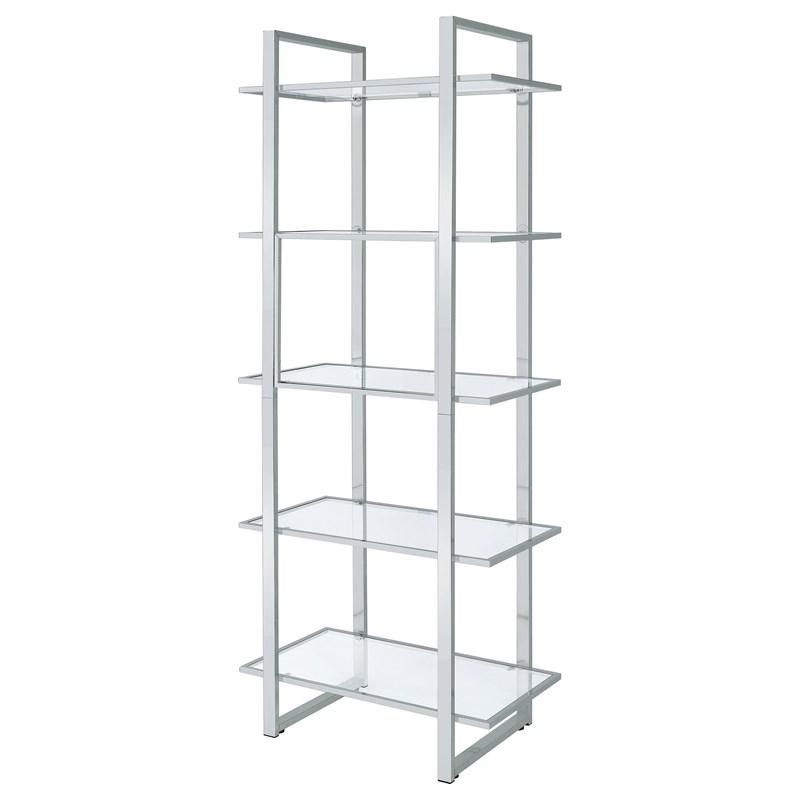 Large Picture of Coaster Furniture Hartford 805538 79-inch 5-shelf Glass Bookshelf - Chrome