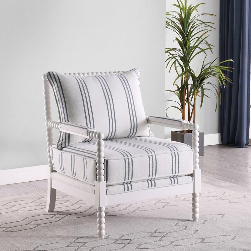 Large Picture of Coaster Furniture Blanchett 903835 Upholstered Bobbin Accent Chair - White and Navy