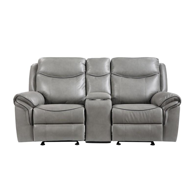 Homelegance Aram 8206GRY-2 Double Glider Reclining Love Seat with Center Console, Receptacles and USB Ports