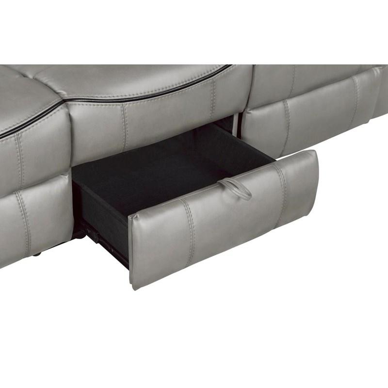Large Picture of Homelegance Aram 8206GRY-3 Double Reclining Sofa with Center Drop-Down Cup Holders, Receptacles and USB Ports