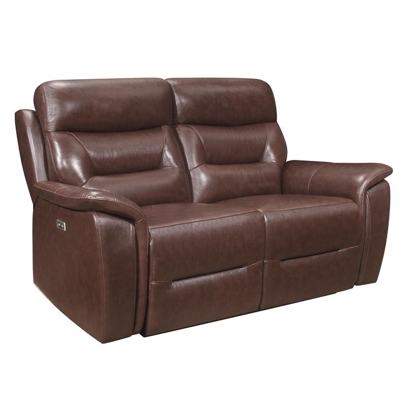 Large Picture of Homelegance Armando 9445BR-2PWH Power Double Reclining Love Seat with Power Headrests and USB Ports - Brown