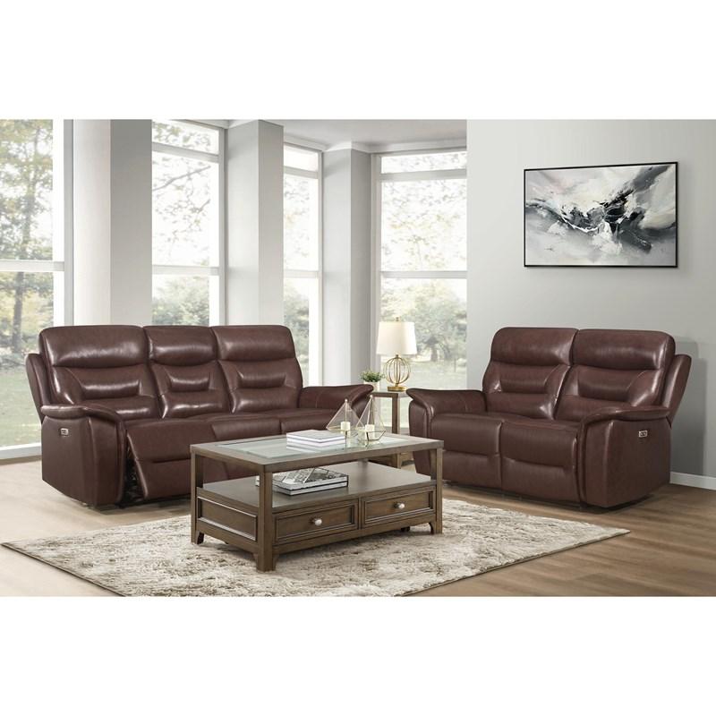 Large Picture of Homelegance Armando 9445BR-2PWH Power Double Reclining Love Seat with Power Headrests and USB Ports - Brown