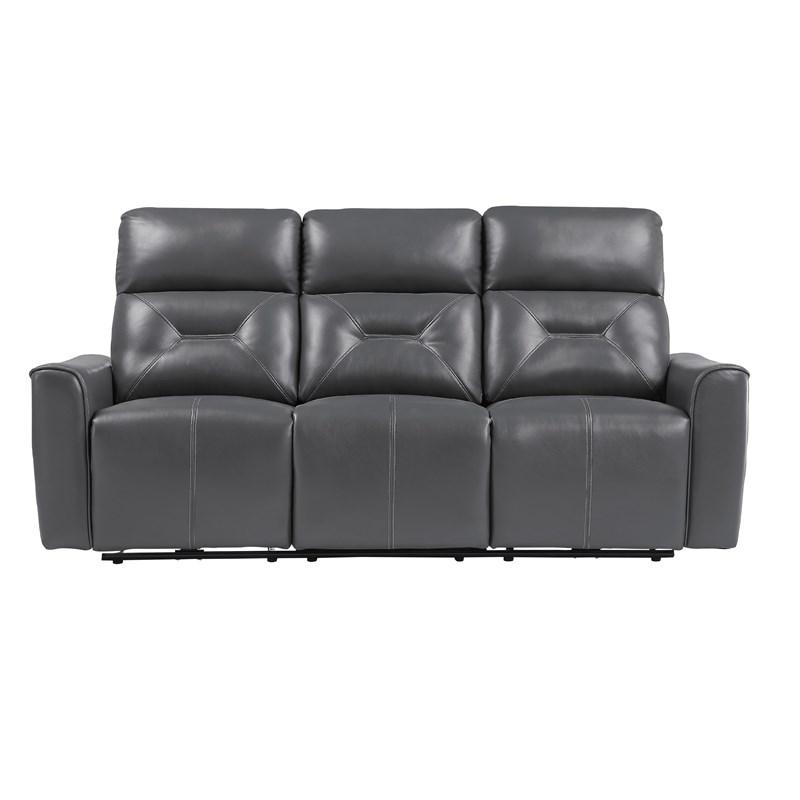 Homelegance Burwell 9446GY-3PW Power Double Reclining Sofa with USB Ports - Dark Grey