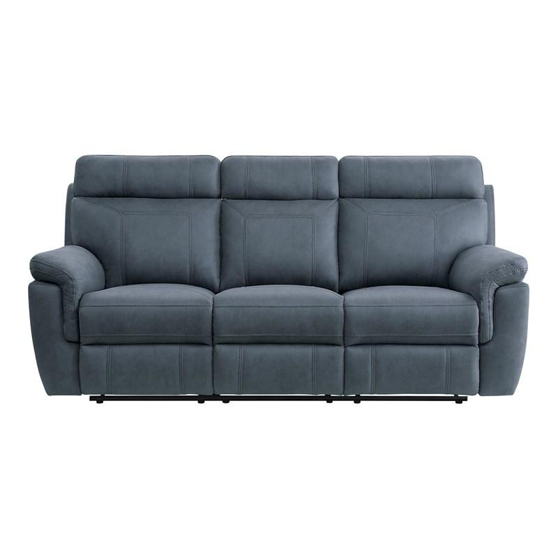 Homelegance Clifton 9301BUE-3 Double Reclining Sofa with Center Drop-Down Cup Holders