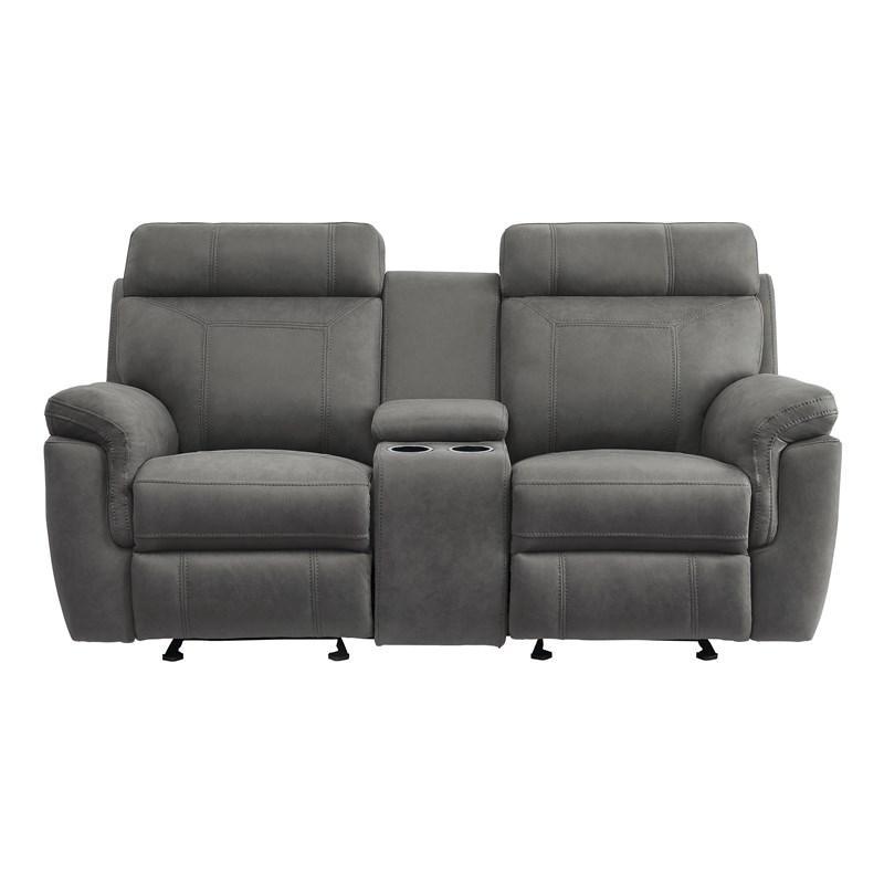 Homelegance Clifton 9301GRY-2 Double Glider Reclining Love Seat with Center Console