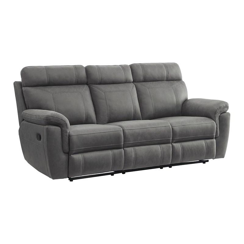 Large Picture of Homelegance Clifton 9301GRY-3 Double Reclining Sofa with Center Drop-Down Cup Holders