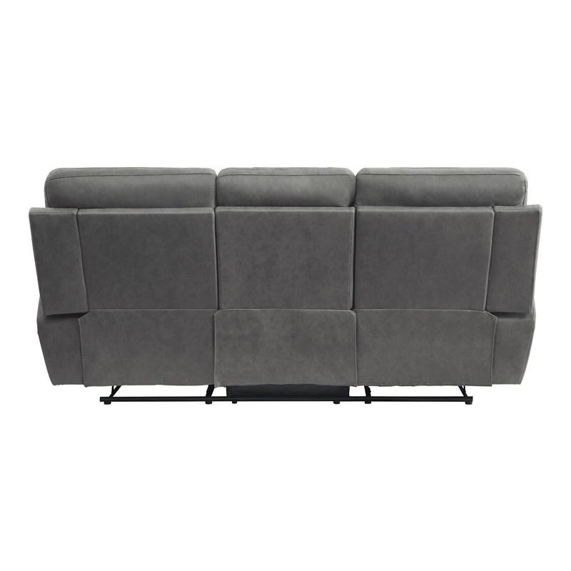 Large Picture of Homelegance Clifton 9301GRY-3 Double Reclining Sofa with Center Drop-Down Cup Holders