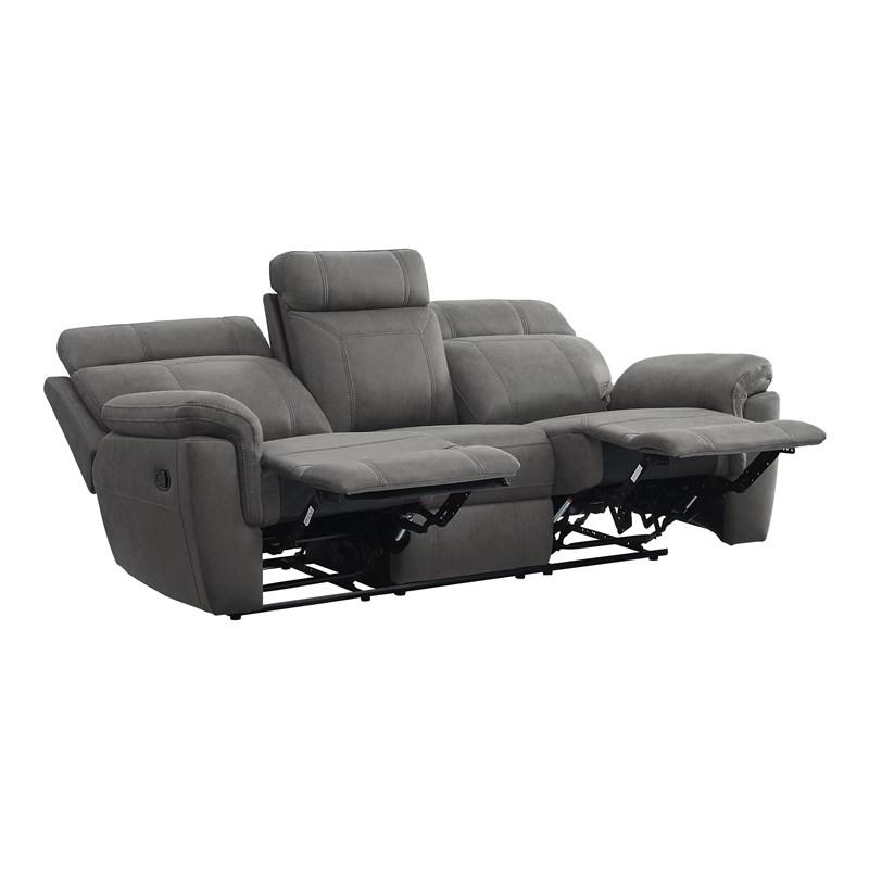 Large Picture of Homelegance Clifton 9301GRY-3 Double Reclining Sofa with Center Drop-Down Cup Holders