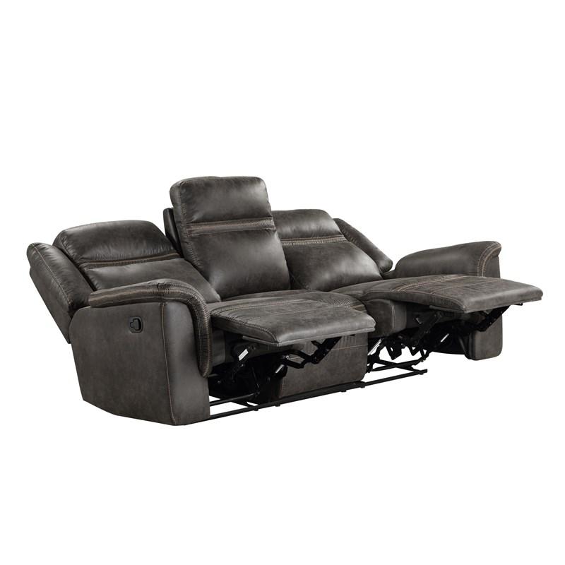 Large Picture of Homelegance Boise 9426-3 Double Reclining Sofa with Center Drop-Down Cup Holders - Brown