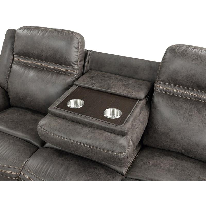 Large Picture of Homelegance Boise 9426-3 Double Reclining Sofa with Center Drop-Down Cup Holders - Brown