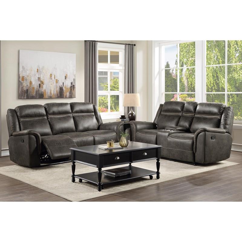 Large Picture of Homelegance Boise 9426-3 Double Reclining Sofa with Center Drop-Down Cup Holders - Brown