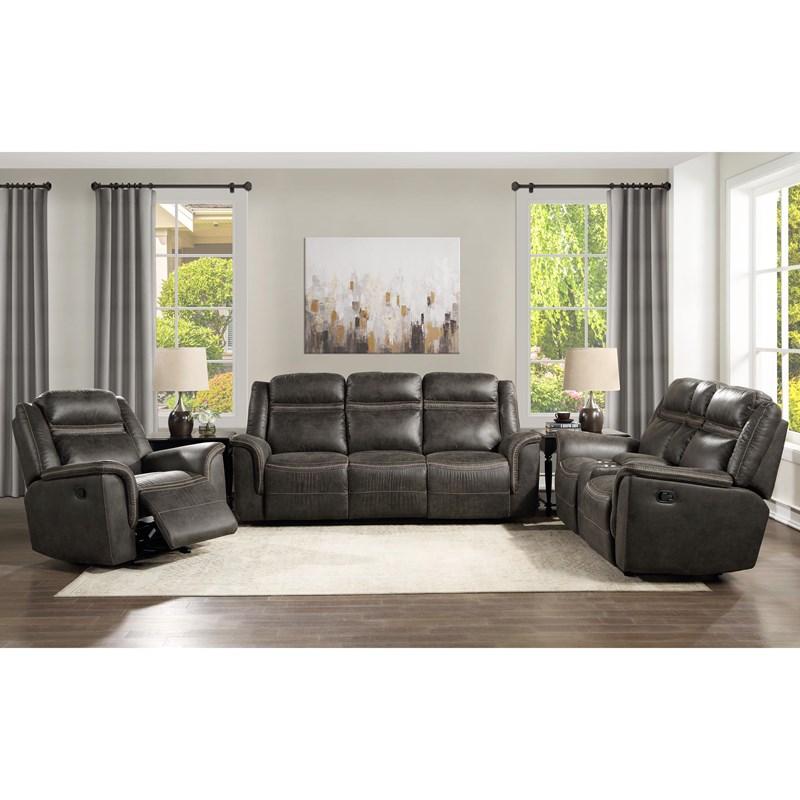 Large Picture of Homelegance Boise 9426-3 Double Reclining Sofa with Center Drop-Down Cup Holders - Brown