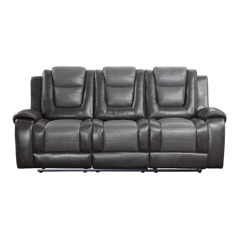 Homelegance Briscoe 9470GY-3 Double Reclining Sofa with Center Drop-Down Cup Holders