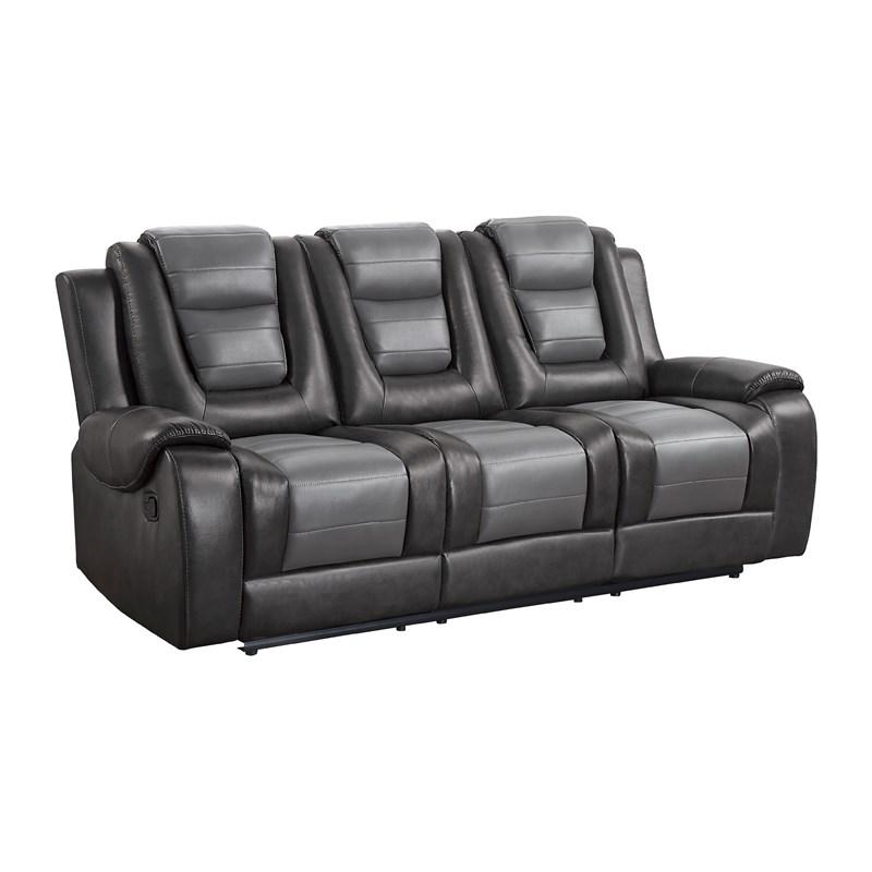 Large Picture of Homelegance Briscoe 9470GY-3 Double Reclining Sofa with Center Drop-Down Cup Holders