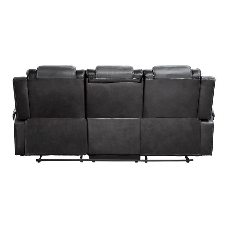 Large Picture of Homelegance Briscoe 9470GY-3 Double Reclining Sofa with Center Drop-Down Cup Holders