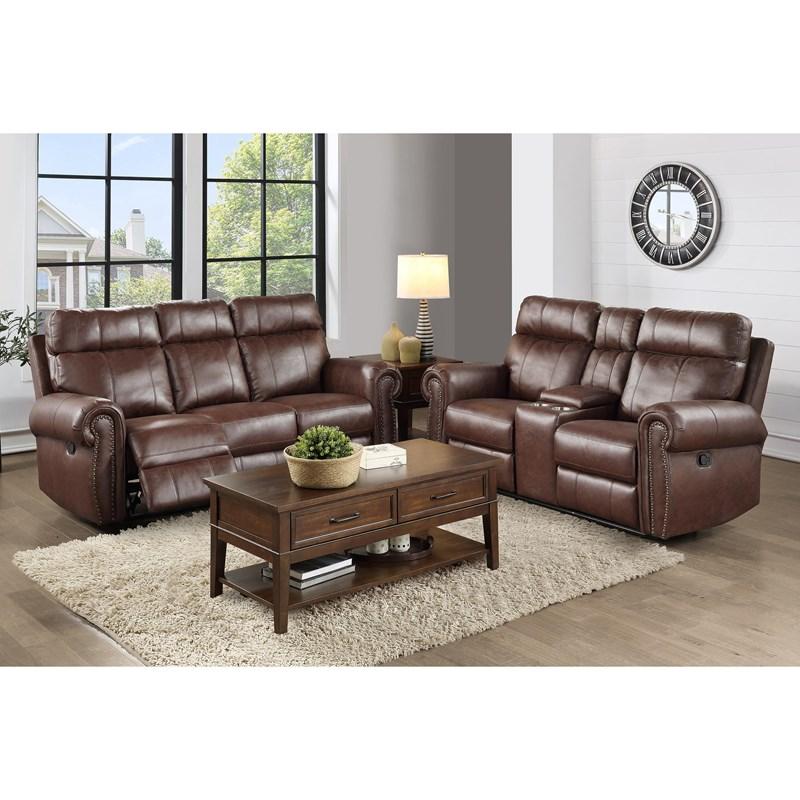 Large Picture of Homelegance Granville 9488BR-2 Double Reclining Love Seat with Center Console