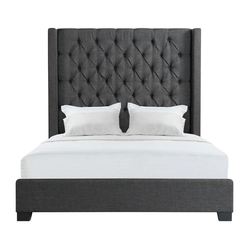 Elements International Morrow UMW090QB Queen Upholstered Bed - Charcoal
