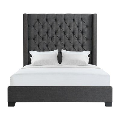 Elements International Morrow UMW090QB Queen Upholstered Bed - Charcoal