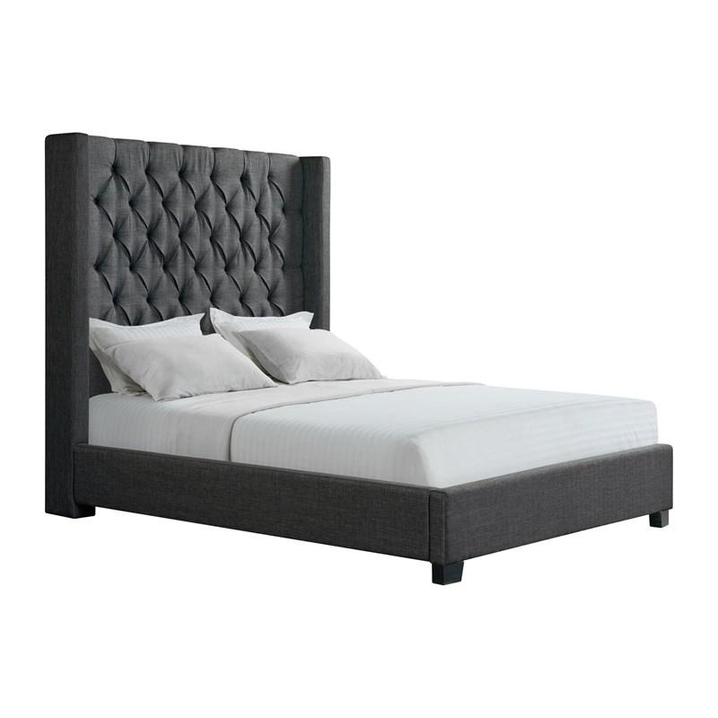 Large Picture of Elements International Morrow UMW090QB Queen Upholstered Bed - Charcoal