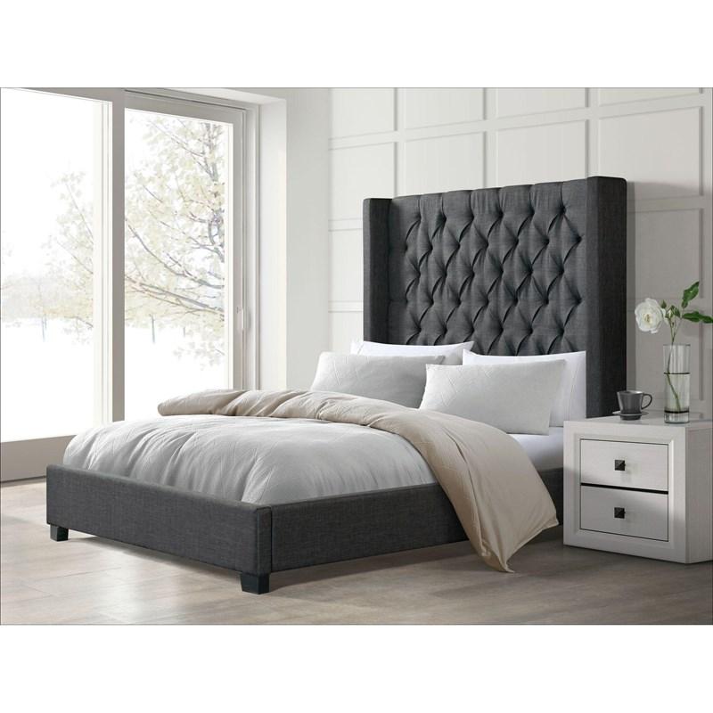 Large Picture of Elements International Morrow UMW090QB Queen Upholstered Bed - Charcoal