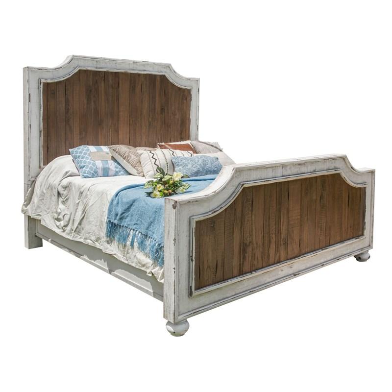 International Furniture Direct Aruba IFD7331 Queen Panel Bed - Antiqued White/Natural Brown
