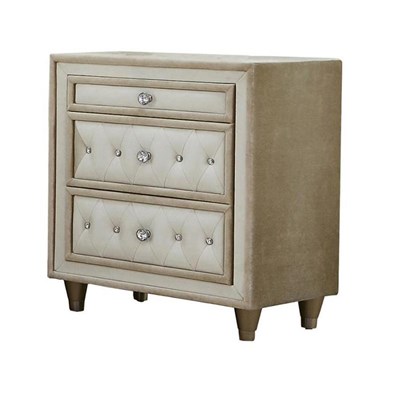 Coaster Furniture Antonella 223522 Upholstered 3-Drawer Nightstand - Ivory and Camel