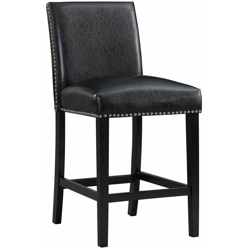 Elements International Meridian Faux Leather Counter Height Side Chair Set in Black