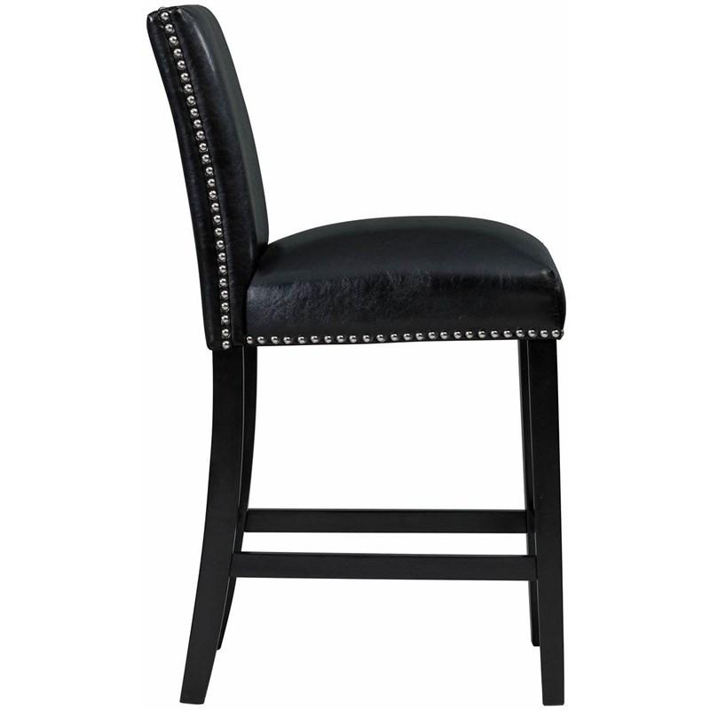 Large Picture of Elements International Meridian Faux Leather Counter Height Side Chair Set in Black