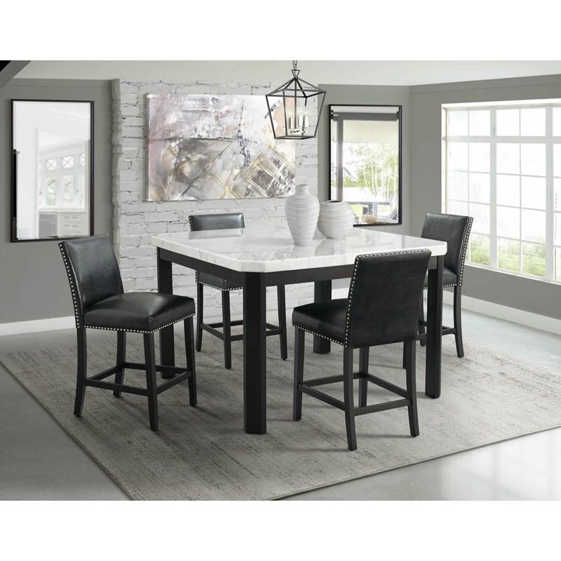 Large Picture of Elements International Meridian Faux Leather Counter Height Side Chair Set in Black