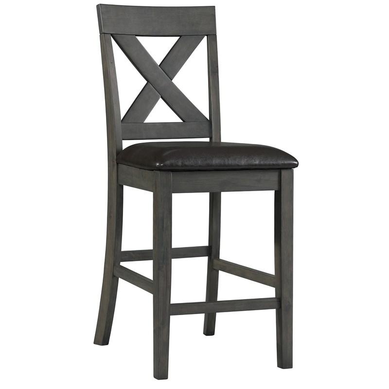 Elements International Alex Counter Side Chair W/Black PU Grey