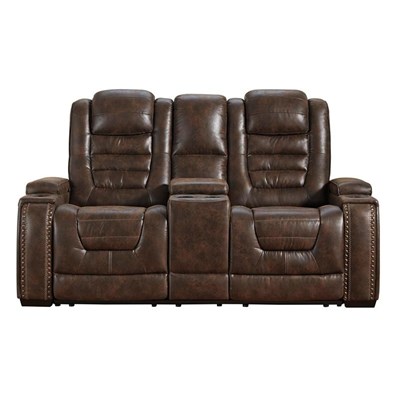 Signature Design by Ashley Game Zone 3850118C Power Reclining Loveseat w/ Console and ADJ Headrest