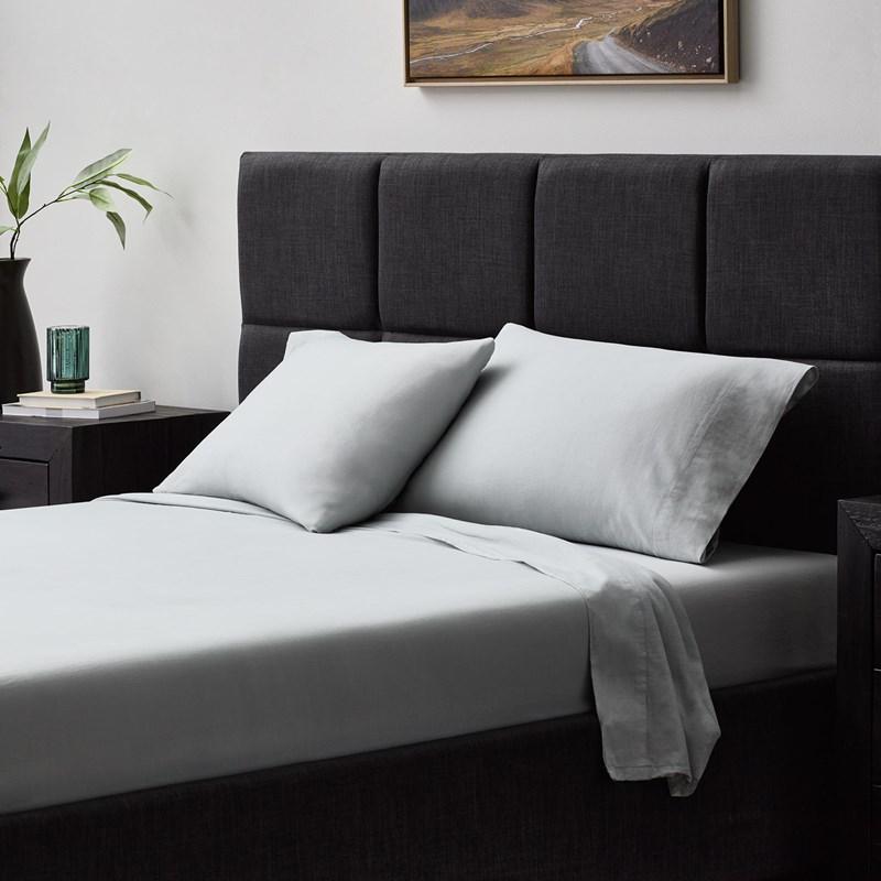 Large Picture of Malouf Linen-Weave Cotton Sheet Set - Fog (Split King)