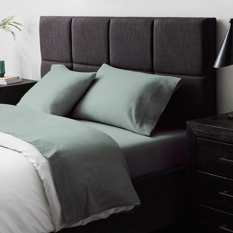 Large Picture of Malouf Linen-Weave Cotton Pillowcases - Sage (King)