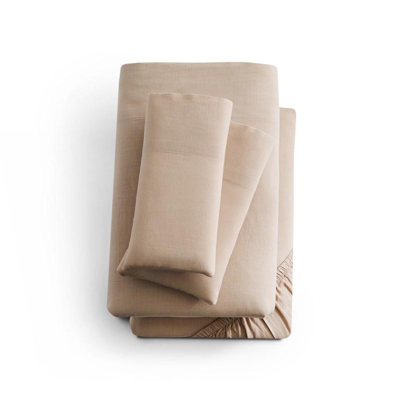 Large Picture of Malouf Linen-Weave Cotton Sheet Set - Sand (King)