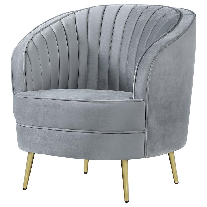 Large Picture of Coaster Furniture Sophia 506866 Upholstered Channel Tufted Barrel Accent Chair - Grey