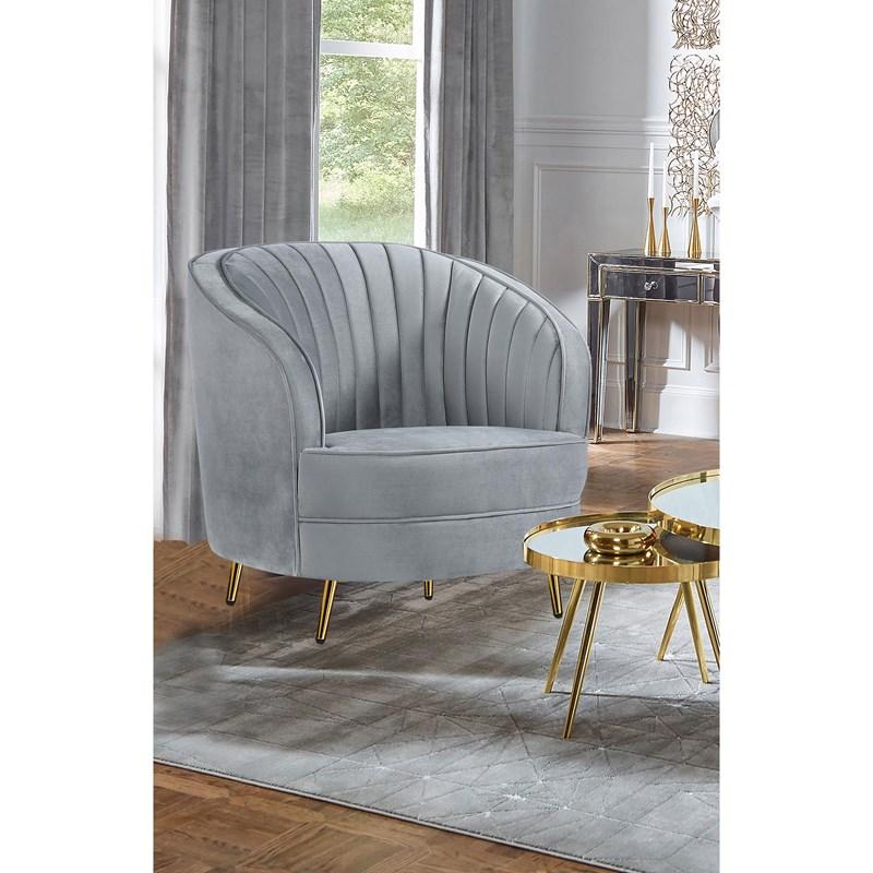 Large Picture of Coaster Furniture Sophia 506866 Upholstered Channel Tufted Barrel Accent Chair - Grey