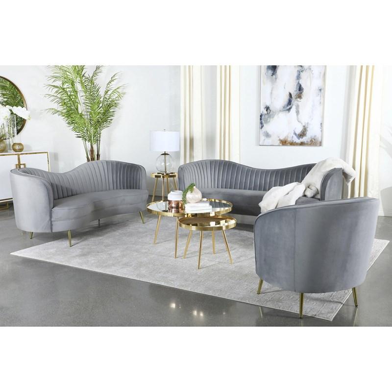 Large Picture of Coaster Furniture Sophia 506866 Upholstered Channel Tufted Barrel Accent Chair - Grey