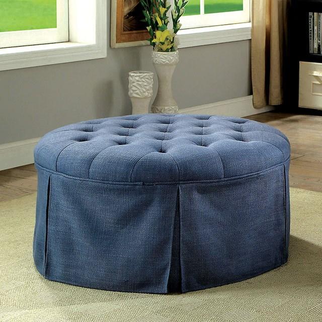 Large Picture of Furniture of America Claes CM-BN6175BL Round Ottoman