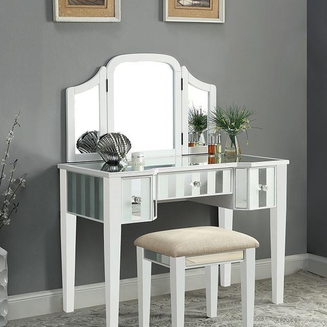 Large Picture of Furniture of America Cyndi CM-DK6361WH-UPS3 Vanity w/ Stool