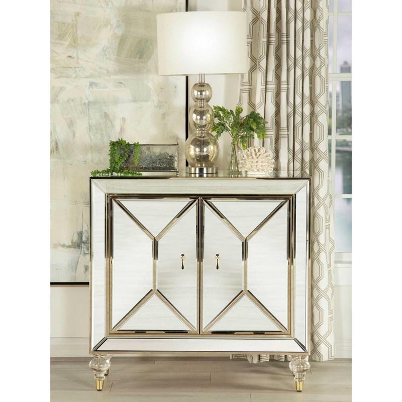 Large Picture of Coaster Furniture Lupin 951854 2-door Mirrored Storage Accent Cabinet - Champagne