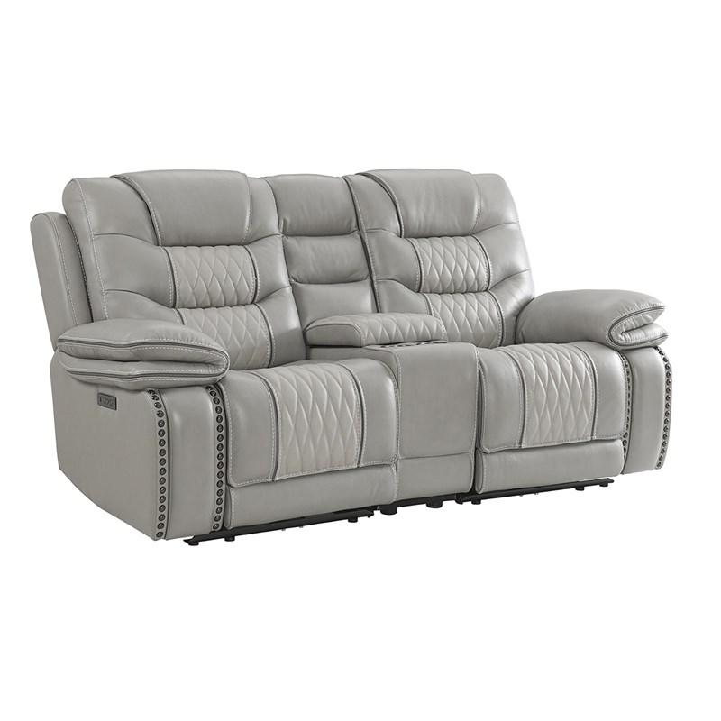 Intercon Furniture Cody CY-LS-280DPR-LGR-C Dual-Power Loveseat with Console - Santorini Solana Light Grey